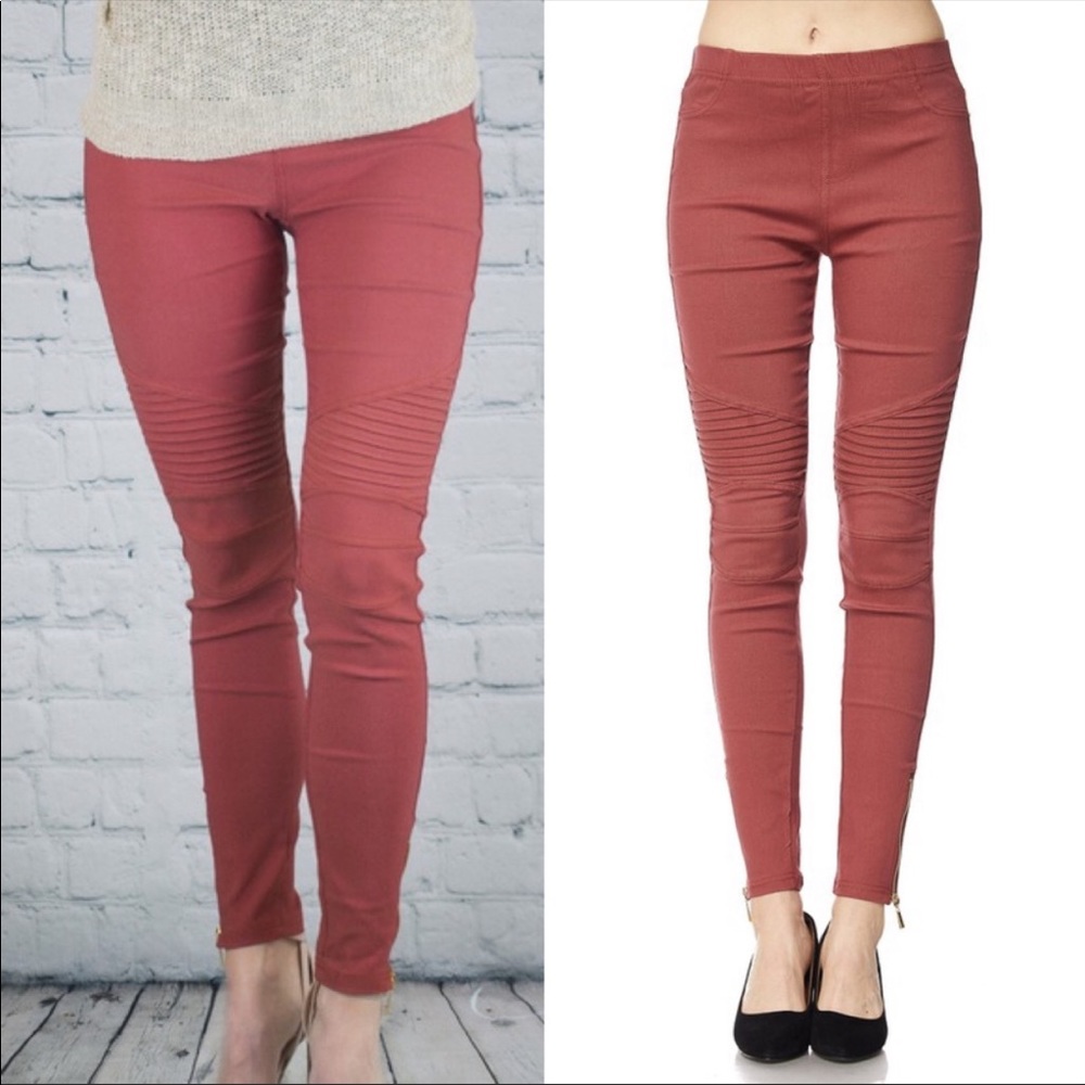 Salmon Moto biker Jegging Pants